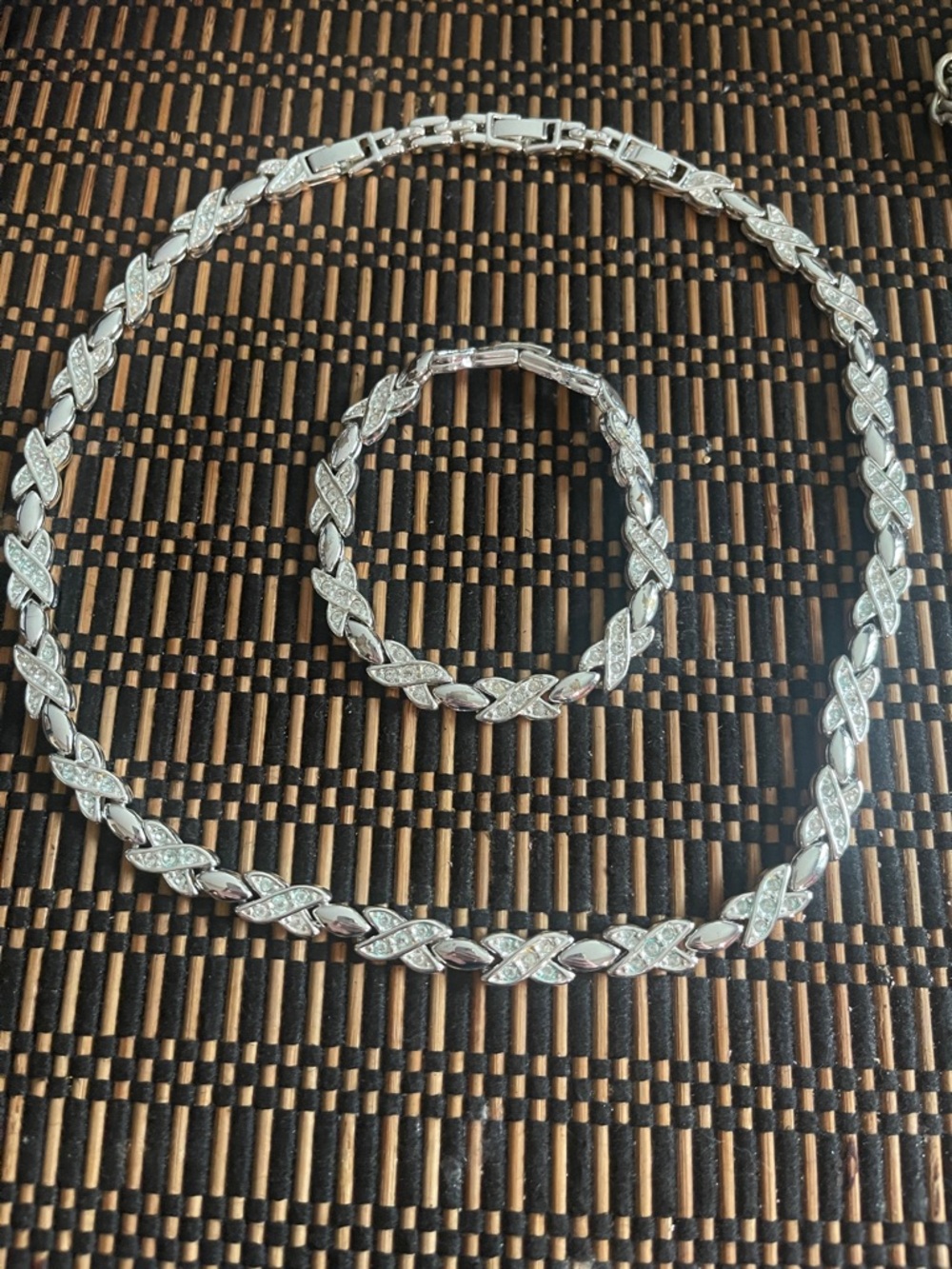 Silver-Tone Crystal Link Necklace, Earrings and Bracelet Set
